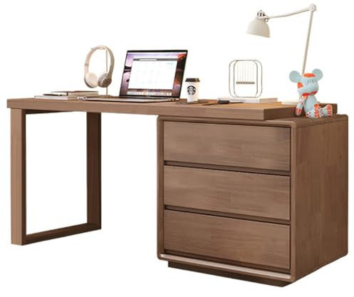 Escritorio ejecutivo de madera maciza con 3 cajones y escritorio de estudio extensible para oficina en casa, escritorio moderno para computadora para dormitorio y sala de estar, acabado de nogal (100