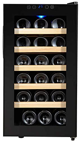 IUBGFTO Drinks Fridge,18 Bottle Wine Cooler Mini Bar Refrigerator With Glass Door Small Refrigerator With Adjustable Shelves Table Top Vertical Wine/Drinks Cooler
