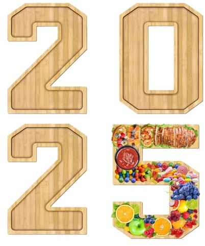 Board 2025 Charcuterie Board 2025 Charcuterie Board - Caja de tablero de mesa 2025 Bandeja gruesa - Decoraciones de graduación de madera para cumpleaños, fiestas de Año Nuevo, banquetes