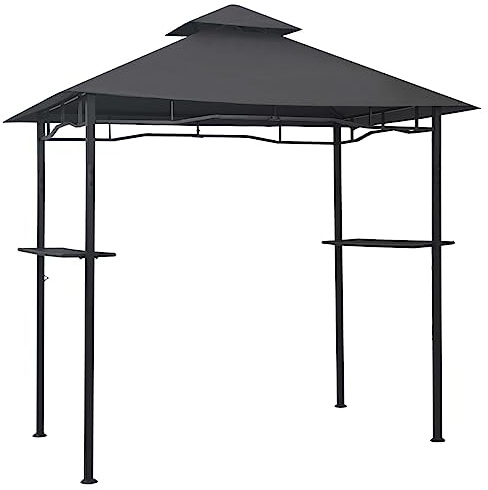 HUAKEHOM BBQ Pavillon Doppeldach Grillpavillon Gartenpavillon Garten Überdachung Grillhaus Raucherpavillon Gartenmöbel 240x150x255cm Anthrazit Stahl
