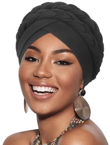 DRESHOW Kvinnor Turban Förbindning Tvinnad Fläta Hårskydd Omslag Hatt Afrikansk Mössa Huvudbonader Chemo Cancer Keps