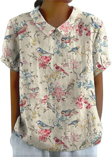 Leinenbluse Damen Sommer Kurzarm Sommerbluse Musselin Shirt Leinen Tunika Große Größen Elegante Oberteile Lässig Leinenshirt