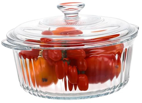 GLEAVI Casserole Cookware with Lid Round Glass Bakeware for Stewing Soup Making Braising Clear Deep Serving Dish with Transparent Lid for Even Heating Cooking Control