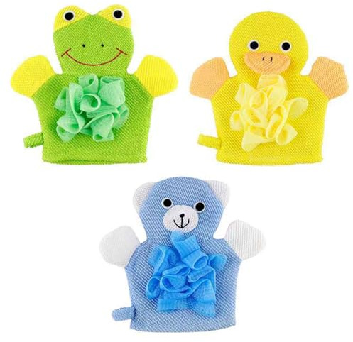 3 Cartoon -Duschhandschuhe, Süße Tierische Formen, Kinderbadhandschuhe, Weiche Reinigungshandschuhe, Badezubehör.