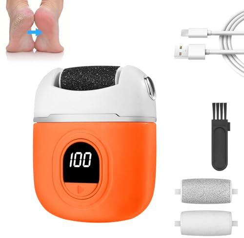 OSDUE Pedicure Elettrico Professionale Piedi con 3 Rulli Sostituibili, Set Calli Rimozione Ricaricabile con 2 Velocità Esfoliante Pelle Morta Testina Lima per Talloni Cura Pulizia Duroni Arancione