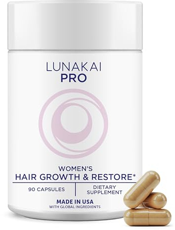 Lunakai USA Made Hair Growth Supplement for Women - Advanced 20 Nutrient with Marine Collagen, Saw Palmetto, Biotin & Keratin - Daily Hair Vitamins for Thicker Strands - 90 Capsules
