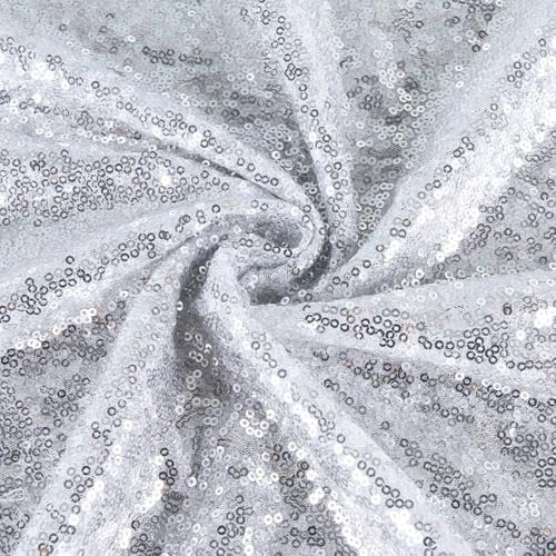 Vayliro 100cm x 130cm Paillettenstoff Meterware Glitzer Stoff zum Nähen Stoff mit 3mm Pailletten Glitzerstoffe Dekostoffe Kleiderstoffe für Nähen DIY Basteln Hochzeit Party Tischdecke,Weiß