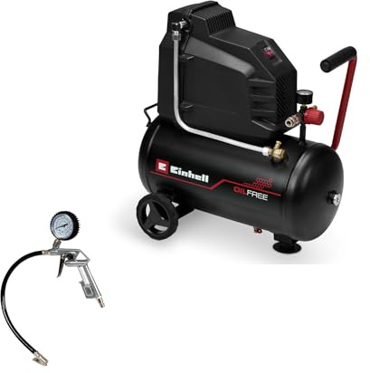 Einhell Kompressor TC-AC 190/24/8 I OF (1100 Watt, max. 8 bar, 24-Liter-Tank, 190 l/min Ansaugleistung, ölfrei, wartungsarm, Manometer, inkl. Reifenfüllmesser)