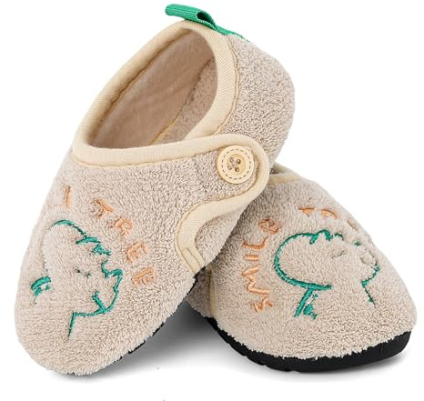 LACOFIA Zapatillas de Estar por Casa Niños Pantuflas Peluche Invierno Zapatos Calcetines Dormir Antideslizantes Niñas Beige 22/23