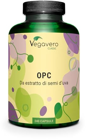 Integratore OPC | 15.000 mg (30:1) di estratto di semi d’uva | 240 capsule: 8 Mesi di Fornitura | OPC Puro da Uva Francese | Antiossidante Naturale | Senza Additivi | Vegavero®