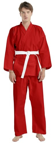 TopTie Karate Uniform with Belt, Karate Gi Student Uniform for Kids & Adults Martial Arts Training-Red-Size 3