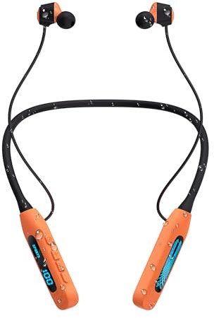 JL&MI Neckband Bluetooth Headphones, Wireless Sport Earphones with 80-Hour Battery and LED Display, Bluetooth 5.4 Magnetic Earbuds, Comfort Fit for Running, Gym, Travel (Orange)