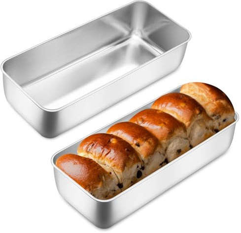 DYHNQE Kastenform 2er Set, Rechteckig Kastenbackform 33x15x6,5cm Edelstahl Brotform Königskuchenform Brotbackform Perfekt für Brot Kuchen Toast
