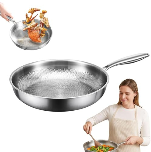 Poêle à frire antiadhésive 100 % titane pur 26 cm, design nutri martelé, passe au lave-vaisselle, non revêtue, compatible avec toutes les cuisinières et fours, batterie de cuisine
