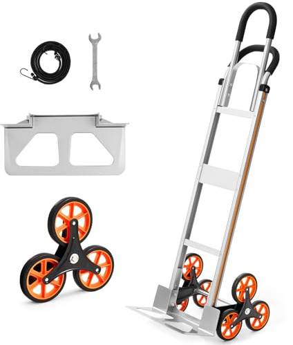 VEVOR Carretilla de Mano Plegable con Asa Telescópica, Carga Máxima 150 kg, Carro Sube Escaleras Marco Resistente de Aleación de Aluminio con 6 Ruedas y 2 Cuerdas, para Oficina Compra Hogar y Almacén