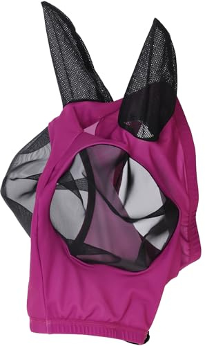Covalliero – Flugmask FinoStretch Zipper FS26 – åtsittande hästflugmask – med flugöron och dragkedja – hästar flugskydd i ljusbär – helblod