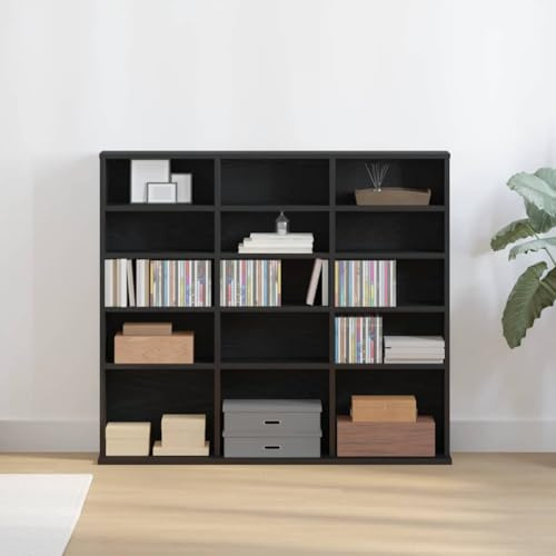Mangloder CD-skåp, svart eklook, trämaterial 100 x 23 x 89,5 cm, lågboard, skänk, TV-skåp, mediaskåp, hifi-rack för vardagsrum, hemmabio och spel