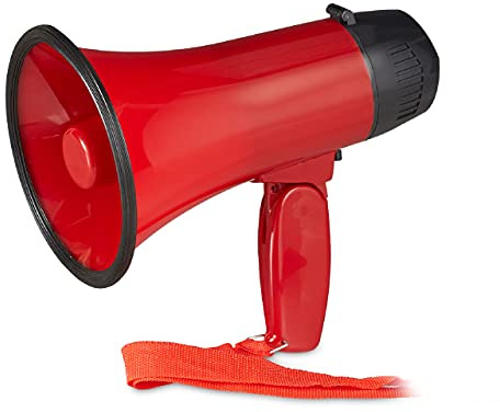 10 st. megafoner för stadion, megafon med olé olé-ljud, bullhorn med infällbart handtag o. handrem, plast, 10 watt, röda