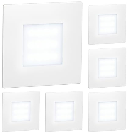 ledscom.de Lot de 6 lampes d'escalier/appliques encastrées LED FEX pour l'intérieur et l'extérieur, de forme carrée, 85 x 85 mm, blanc froid