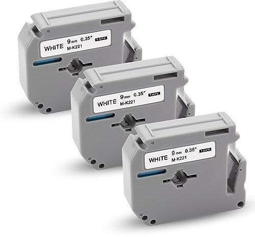 3x XemaX Kompatibel Brother M-K221S 9mm 3/8 White Ersatz für MK-221 M-K221S MK221 MK221S Brother PT-65 Schriftband 9mm für Brother P-Touch PT-65 PT-60 PT-90 PT-55 PT-M95 PT-85 PT-80, Schwarz auf Weiß