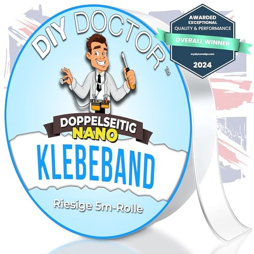 DIY Doctor Multi-Functional Double Sided Nano Tape - Huge 5m x 22mm Roll - Strong Double Sided Heavy Duty - Traceless Washable Removable Gel Tape