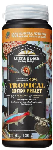 Ultra Fresh Tetra Fish Food, Slow Sinking, All Natural Ingredients, Wild Sword Prawns, Spirulina, Natural Color Enhancement, Small Granules for Small Fish, Tropical Micro Pellet 4.6 oz