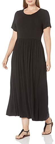 Amazon Essentials Women's Fit and Flare Short Sleeve Waisted Maxi Dress (Available in Plus Size), Black, M