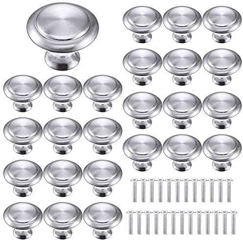 PHIEZC 25 Pezzi Pomelli Cucina,Manopole Armadio Pomolo,Maniglia per mobili rotonda in argento,Acciaio Inossidabile, con Viti, per Porte, Armadietti, Cassetti, Guardaroba, Accessori