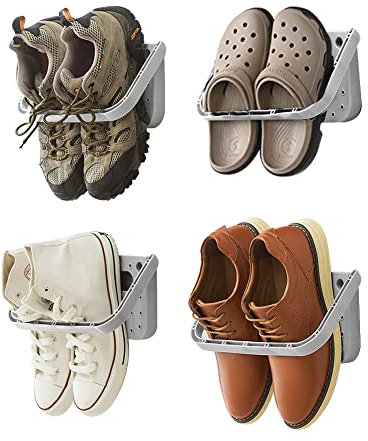 Schuhhalter Faltbar Wand Montiert 4 Stück Faltbare hängen Schuhen Wandregal Schuhablage Hängeregal ohne Bohren für Eingangstür Badezimmer, Grau