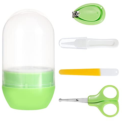 Set Tagliaunghie Bambino Set Manicure Kit per La Cura con Cassaforte Taglia Lima Unghie Forbici Pinzette Neonato 4 Pezzi Verde