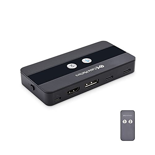 Cable Matters Dubbel 4K@60Hz USB-C KVM-Switch för 2 Datorer och 2 Skärmar | RF-fjärrkontroll, HDMI, DisplayPort och 4x USB 3.0; ingen laddning eller EDID, ej för stationära datorer/Chromebooks