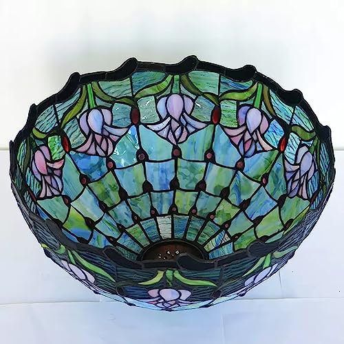 AIBOTY Tulip Stained Glass Lampshade Replacement for Table Lamp Ceiling Lamp, Tiffany Style 12 Inch Red Purple Tulip Glass Shade for Desk Lamp Pendant Light Chandelier,Blue