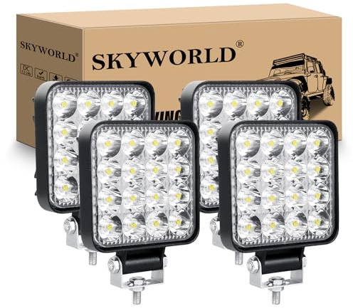 SKYWORLD 4 Pcs Mini Led Arbeitsscheinwerfer, 3.3 Zoll 48W Spotlight | 12V 24V Quadrat Zusatzscheinwerfer Offroad Scheinwerfer Wasserdicht für Trecker Bagger SUV UTV ATV Traktor, Led Arbeitslicht