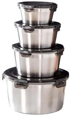 GRFELI Edelstahl-Lebensmittelbehälter mit luftdichten Deckeln, wiederverwendbare Bento-Lunchbox, auslaufsicher, spülmaschinen-, backofen (ohne Deckel) (300ml+550ml+950ml+2000ml)