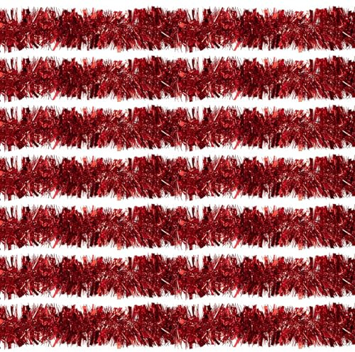 100 FT Christmas Tinsel Garland Red Metallic Tinsel Twist Garland Hanging Garlands Ornaments Christmas Tree New Year Party Supply Indoor Outdoor Decoration (3.54 x 100', Red)