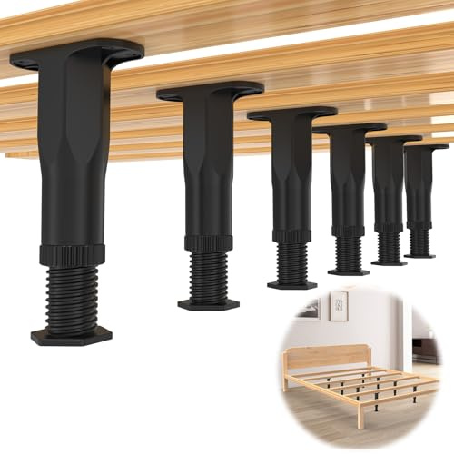 Yuleimy Replacement Bed Slats Support Legs, Adjustable Height 8.3-14.5 Inch Bed Support Leg for Queen King Beds, Non-Scratch Plastic Legs, 6 Pack