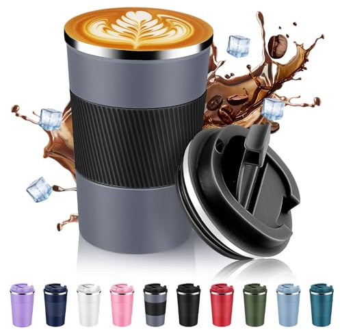 Volhoply Termostatisk reskanna i rostfritt stål på 390 ml med klafflock, återanvändbar dubbelt vakuumisolerad metall kaffekanna, bärbar för varma och kalla drycker