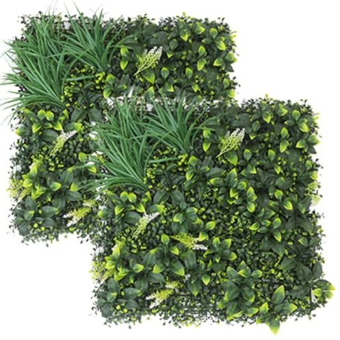 Paneles de valla de privacidad para pared de seto artificial, 2 unidades, 50 x 50 cm, telón de fondo de vegetación sintética, decoración de pared, paneles topiarios artificiales para privacidad y