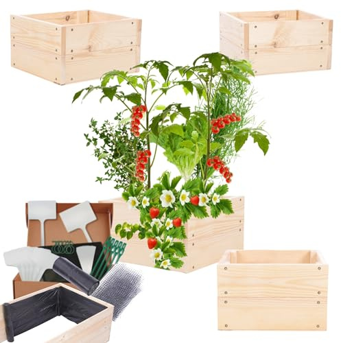 MODO24 Hochbeet Holz, Blumenkasten, Gartenbeet, 18x33x30 cm, Natur | Robuster Pflanzkübel & Blumenbeet für Garten, Terrasse & Balkon, Hochbeet für Gemüsegarten, Naturholz Holzbeet Anzuchtbeet