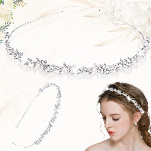 DCAS Funkelndes Haarband Kopfschmuck, Strass Stirnbänder für Frauen, Kristall-Haarband für Hochzeit, Parteien, Silber Hochzeit Haarbander, Braut-Haarreifen, Krone