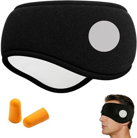 Eye Ear Muffs for Sleeping 2 in 1 Sleep Eye Mask Soundproof Earmuffs with Noise Reduction Ear Plugs Unisex Winter Warmer Headband Wrap Mask Soft Blackout Adjustable Cover Black
