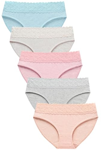 Wealurre Cotton Panties for Women Bikini Underwear Hipster Underpants Lace Briefs Pack(LightColor,M)