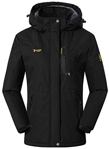 donhobo Damen Jacken Fleecejacke Winterjacke Wasserdicht Atmungsaktiv Verdickt Warm Winddicht Softshelljacke Outdoor Funktionsjacke Schwarz XL