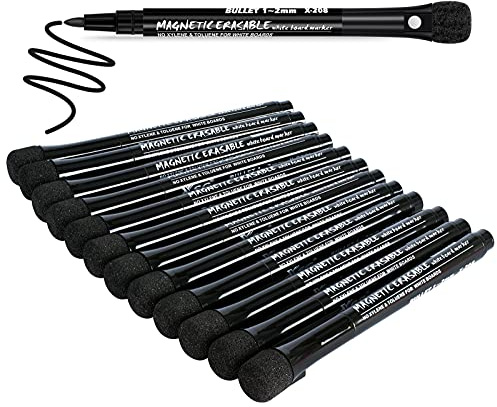 JR.WHITE Fine Tip, White Board Markers Dry Erase with Eraser Cap, Magnetic Dry Erase Markers Black Thin Dry Erase Markers Low Odor for Kids Teachers Office & School Supplies