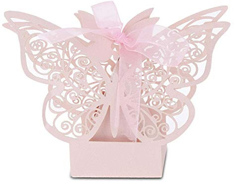 EVTSCAN Farfalla Zuccheriera, Bomboniera Zucchero Cioccolato Scatole Decorazione Matrimonio per Matrimonio Compleanno - 100PCS(Rosa)