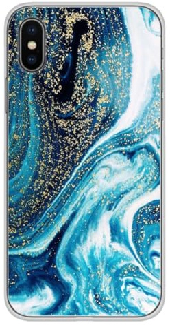 1001coques - Coque Silicone Compatible avec Apple iPhone X iPhone XS - Motif marbre Bleu Paillete - Design Original imprimé en France