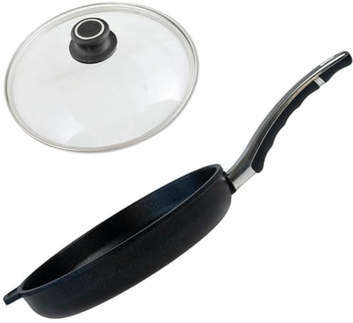 BAF Bratpfanne Ø 26 cm mit Deckel (Set) - flacher Rand - große runde beschichtete Pfanne beschichtet Aluminiumguss - ohne Induktion - Made in Germany