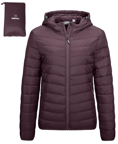 Outdoor Ventures Women's Packable Hooded Puffer Jacket Quilted Jacket | Water resistant, Windproof, Lightweight, Machine Washable, Soft, Warm, 3 Pockets, for Outdoor Hiking Traveling