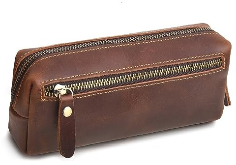 Wonderpool Astuccio Portapenne in Pelle Porta Pennarelli Borsa Grande Capacità con Tasca Laterale con Cerniera per Cancelleria Utensili da Trucco Organizer (Caffè)