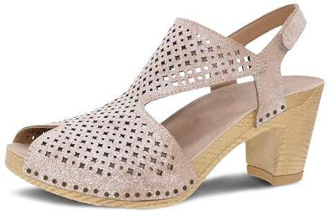 Dansko Teagan Stylish Peep Toe Sandal for Women - Quality Leathers with Laser Cut Details and a Heel for a Classy, All-Day Look - Cushioned, Contoured Footbed for All-Day Comfort White 8.5-9 M US